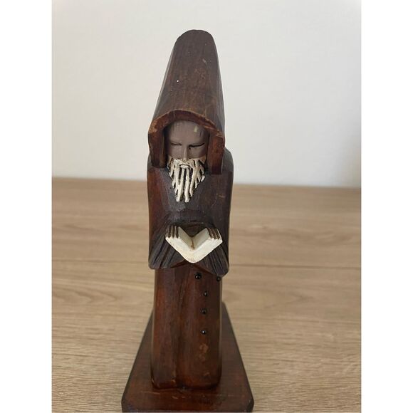 Artisan Wood Carved Hooded Monk Statue 10 in Rustic Faith‎ Decor Religious - Picture 3 of 9